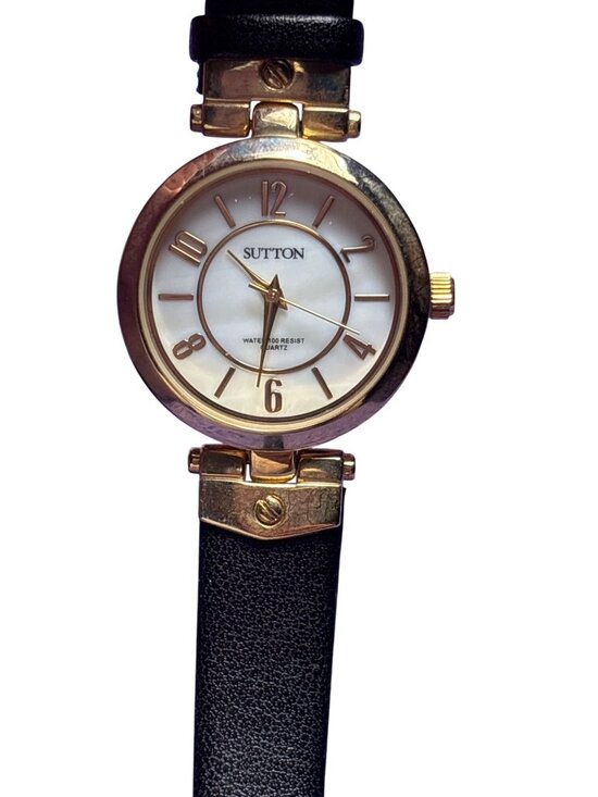 Armitron Accessories - Sutton by Armitron Women's Goldtone Black Leather Watch Creases on Band Untested